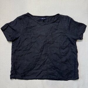 Madewell 100% Linen Scenic View Open Back Short Sleeve Blouse Black